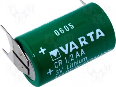 Батерия BAT-CR1/2AA-PCB Батерия: литиева 3V; 1/2AA 1/2R6 3pin,положителен полюс 2pin